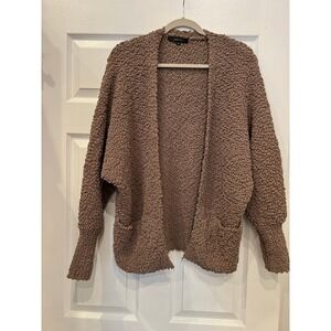 ZESICA Cardigan Popcorn Knit Mocha Brown Batwing Sleeve Open Front Chunky